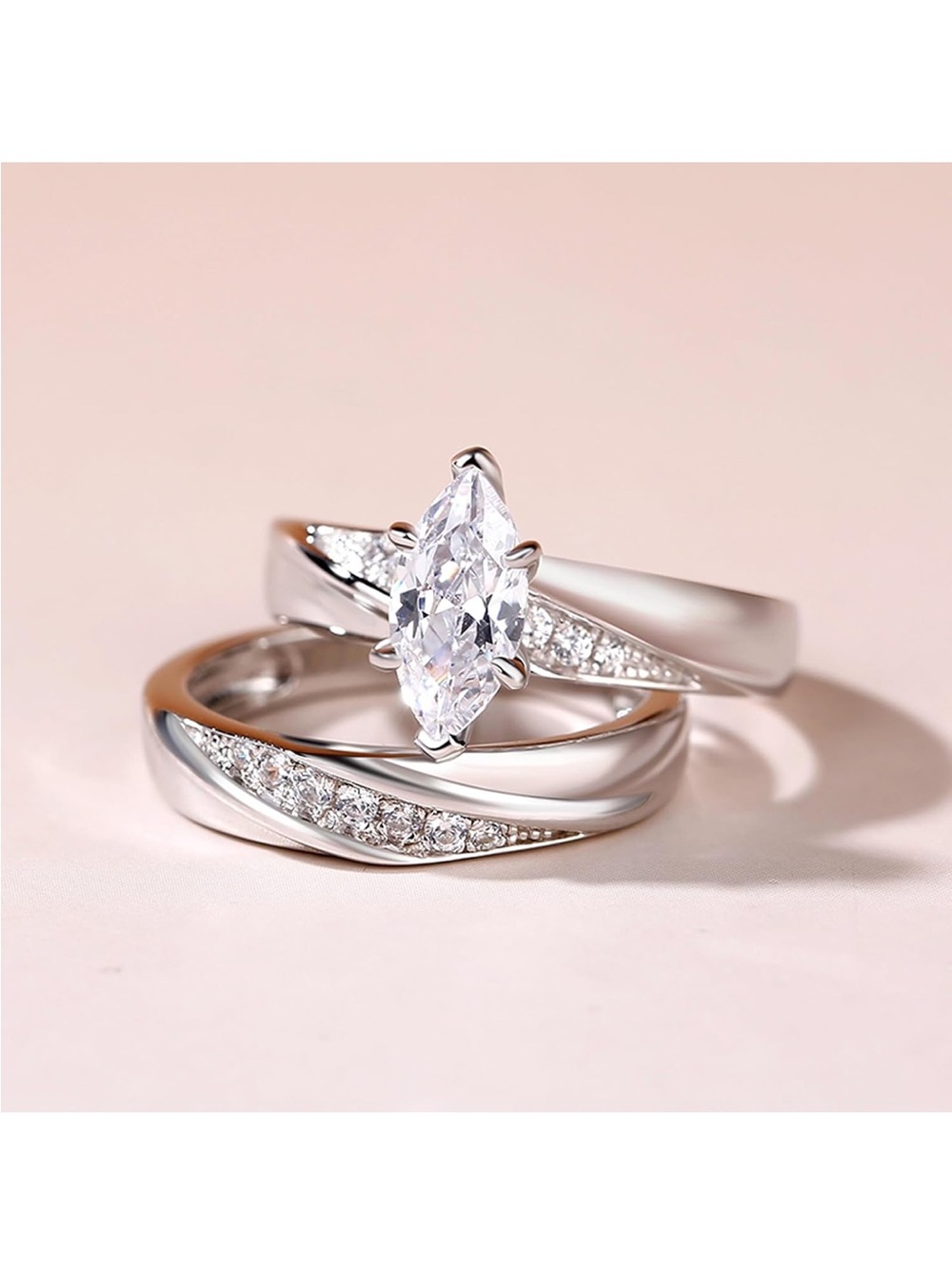 Sterling Silver Pear-Cut Cubic Zirconia Wedding Ring Set - Picture 6 of 12